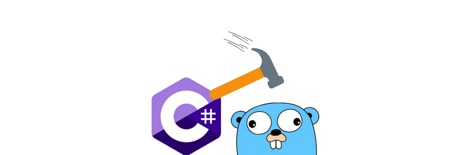 C# hitting a Go gopher with a hammer.