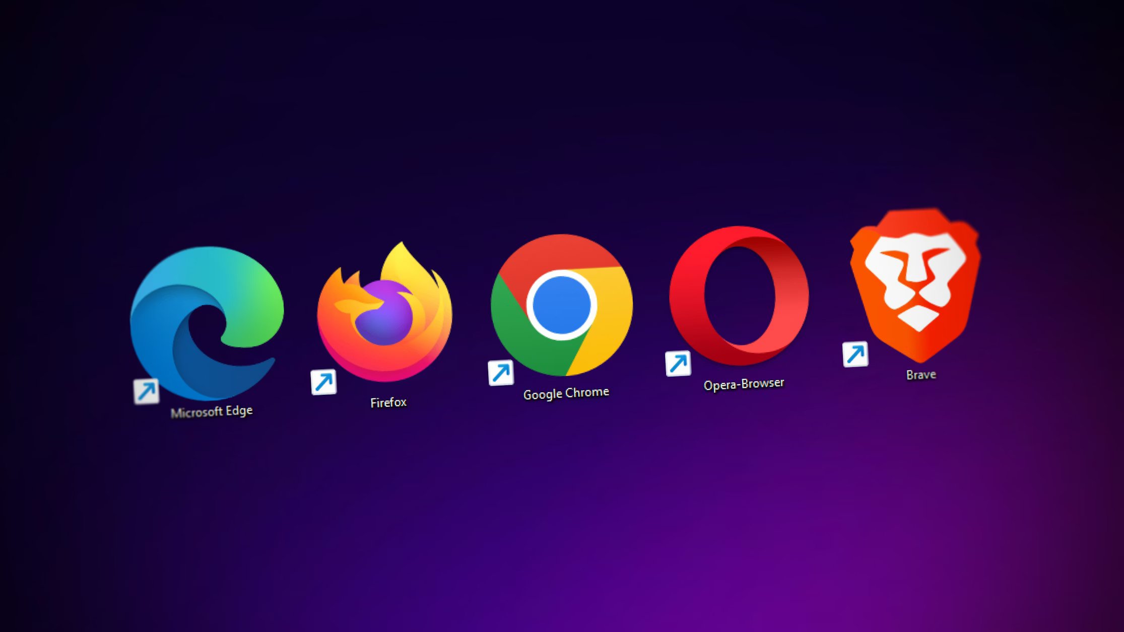 All the major browser desktop icons: Edge, Firefox, Chrome, Opera, Brave